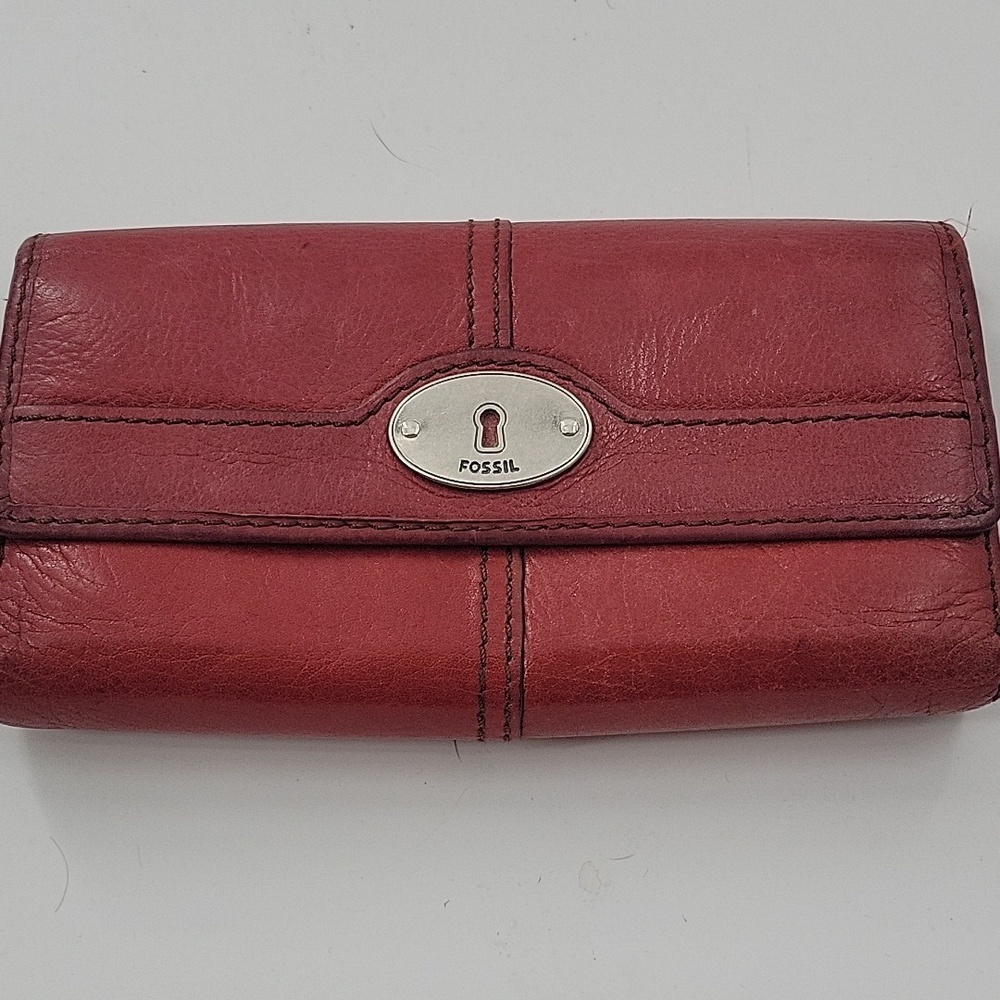 Fossil Red Leather Wallet with Silver Accents